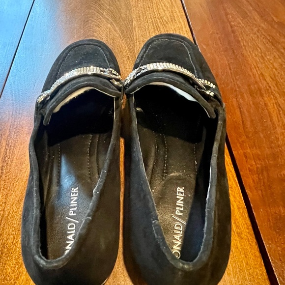 Donald Pliner | Black Halen Suede Loafer with Rhinestone Buckle 7.5 - Picture 13 of 16
